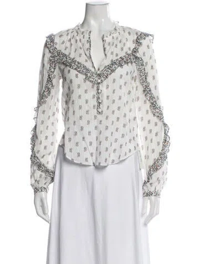 Pre-owned Veronica Beard Floral Print V-neck Blouse In White