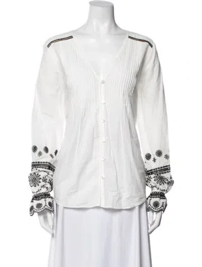 Pre-owned Veronica Beard Floral Print V-neck Blouse In White