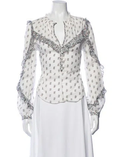 Pre-owned Veronica Beard Floral Print V-neck Blouse In White
