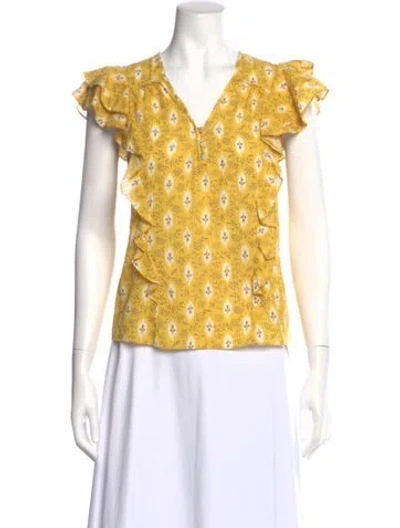 Pre-owned Veronica Beard Floral Print V-neck Blouse In Yellow