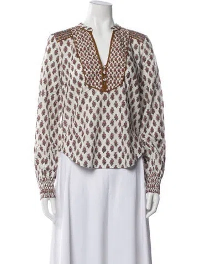 Pre-owned Veronica Beard Floral Print V-neck Blouse In Yellow
