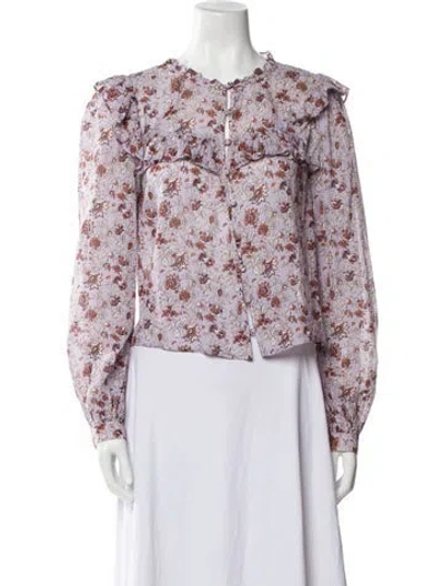 Pre-owned Veronica Beard Floral Print V-neck Button-up Top In Purple