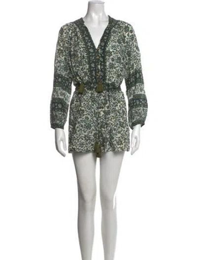 Pre-owned Veronica Beard Floral Print V-neck Romper In Green