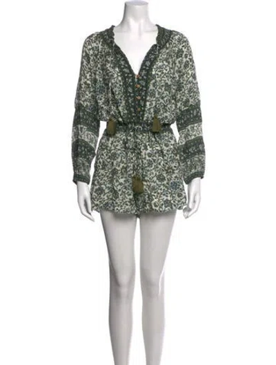 Pre-owned Veronica Beard Floral Print V-neck Romper In Green