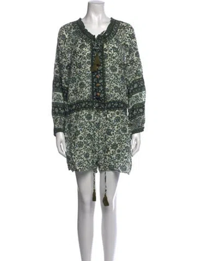 Pre-owned Veronica Beard Floral Print V-neck Romper In Green