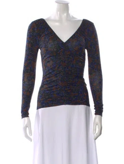 Pre-owned Veronica Beard Floral Print V-neck Top In Black
