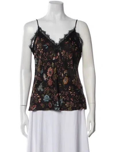Pre-owned Veronica Beard Floral Print V-neck Top In Black