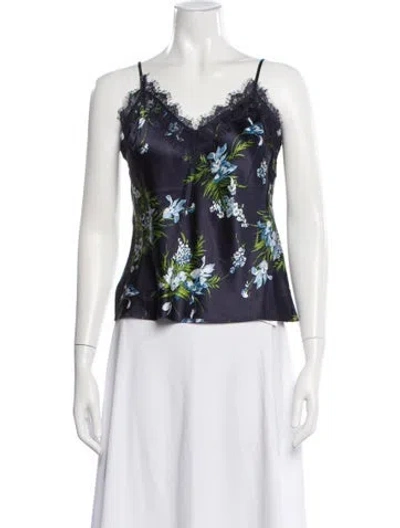 Pre-owned Veronica Beard Floral Print V-neck Top In Blue