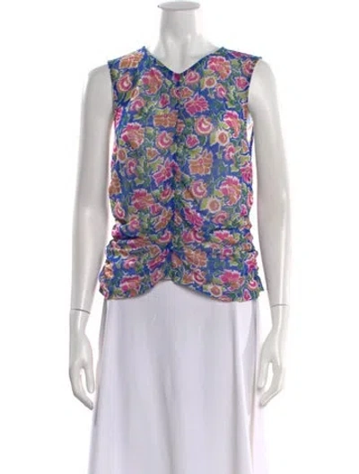 Pre-owned Veronica Beard Floral Print V-neck Top In Blue