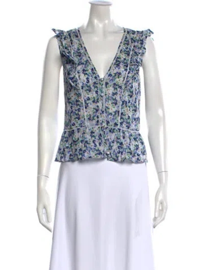 Pre-owned Veronica Beard Floral Print V-neck Top In Blue