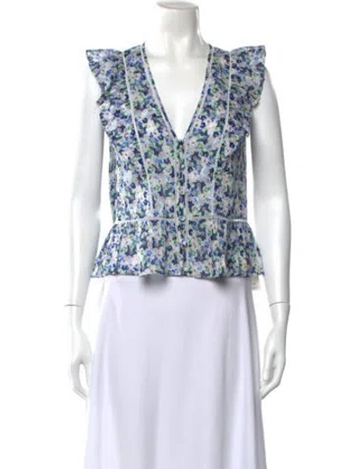 Pre-owned Veronica Beard Floral Print V-neck Top In Blue