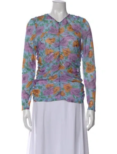 Pre-owned Veronica Beard Floral Print V-neck Top In Multi
