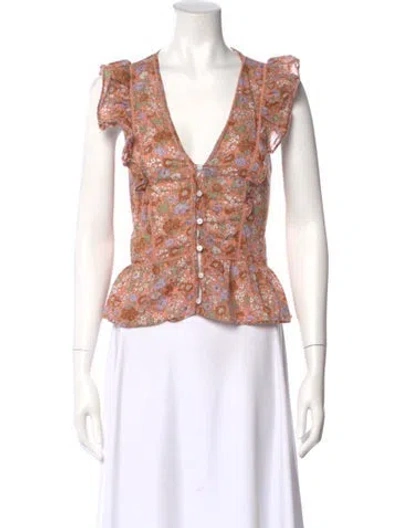 Pre-owned Veronica Beard Floral Print V-neck Top In Multi