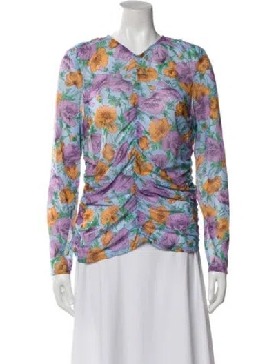 Pre-owned Veronica Beard Floral Print V-neck Top W/ Tags In Multi