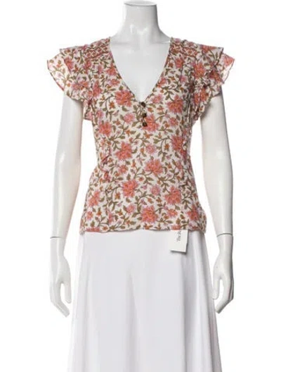 Pre-owned Veronica Beard Floral Print V-neck Top In White