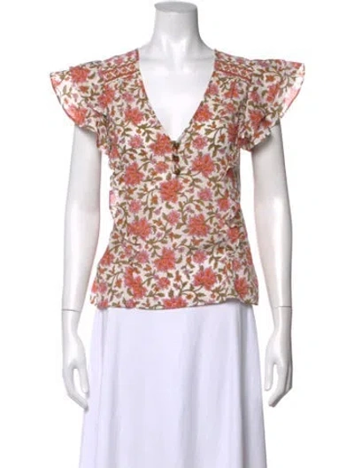 Pre-owned Veronica Beard Floral Print V-neck Top In White