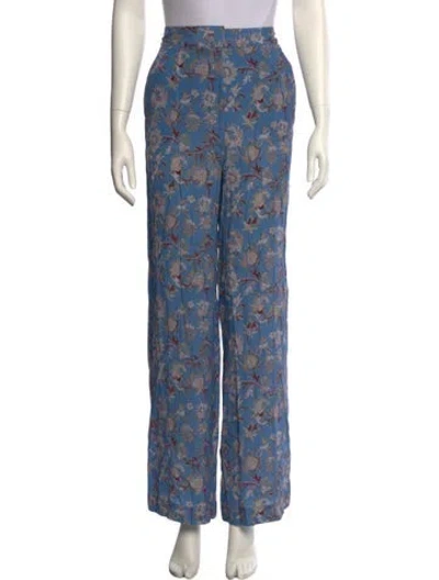 Pre-owned Veronica Beard Floral Print Wide Leg Pants In Blue