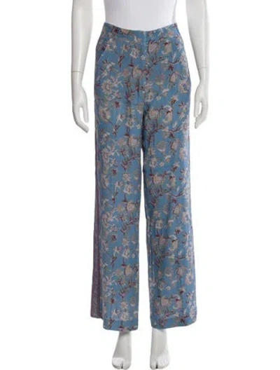 Pre-owned Veronica Beard Floral Print Wide Leg Pants In Blue