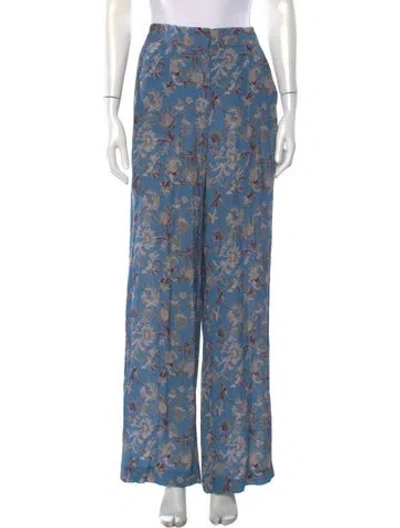 Pre-owned Veronica Beard Floral Print Wide Leg Pants In Blue