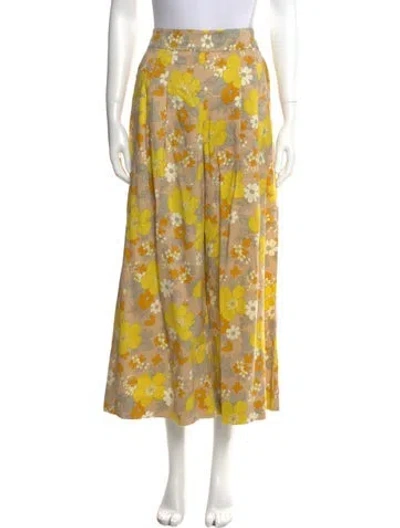 Pre-owned Veronica Beard Floral Print Wide Leg Pants In Neutral