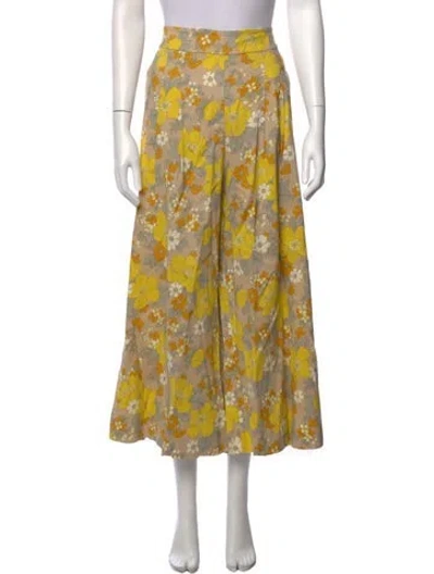 Pre-owned Veronica Beard Floral Print Wide Leg Pants In Yellow