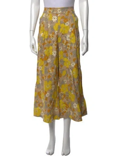 Pre-owned Veronica Beard Floral Print Wide Leg Pants In Yellow