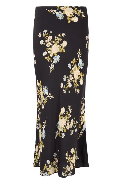 Veronica Beard Floral Silk Long Skirt With Elegant Fitted Waist In Black