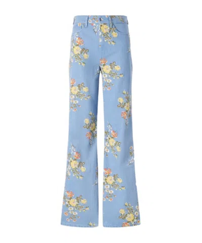 Veronica Beard Taylor Floral-print High-rise Wide-leg Jeans In Blue