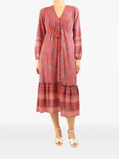 Pre-owned Veronica Beard Floral-print Tiered Midi Dress In Red