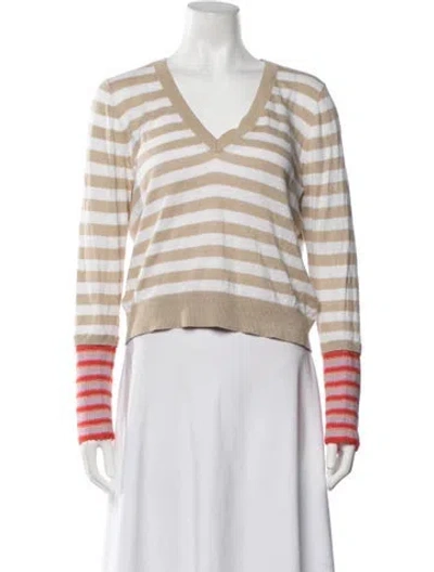 Pre-owned Veronica Beard Florrie Striped Knit Pullover Linen Sweater In White