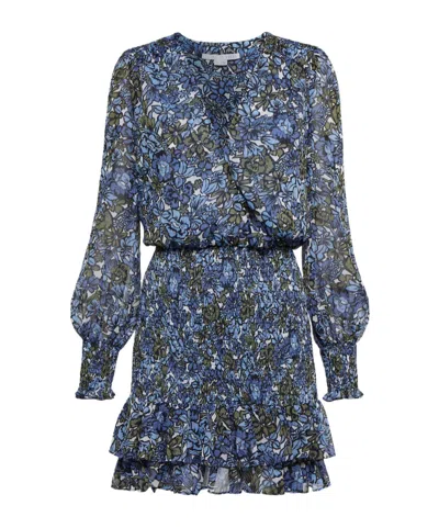 Veronica Beard Flower Pleated Mini Dress In Blue