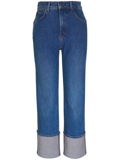 Veronica Beard Folded-edge Stretch-cotton Jeans In Blue