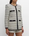 Veronica Beard Foster Striped Cotton-blend Tweed Jacket In Ivory/black