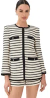 Veronica Beard Foster Striped Cotton-blend Tweed Jacket In Ivory/black