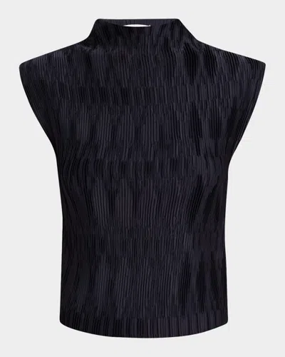 Veronica Beard Foxe Pleated High-neck Top In Blue