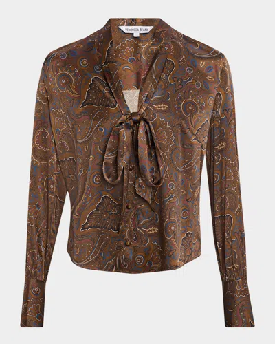 Veronica Beard Francine Paisley Silk Tie-neck Blouse In Brown