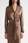 Veronica Beard Francine Print Tie Neck Silk Blend Top In Brown