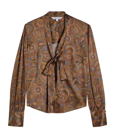 Veronica Beard Francine Printed Silk-blend Blouse In Brown