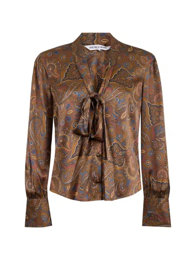 Veronica Beard Francine Tie-neck Paisley-pattern Blouse In Brown