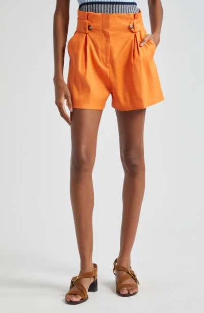 Veronica Beard Franzi Pleated Linen-blend Shorts In Orange