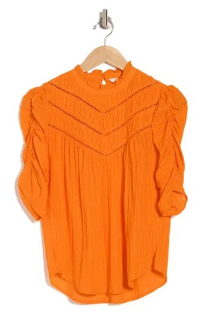 Veronica Beard Frasier Ladder Stitch Accent Cotton Blouse In Hot Orange