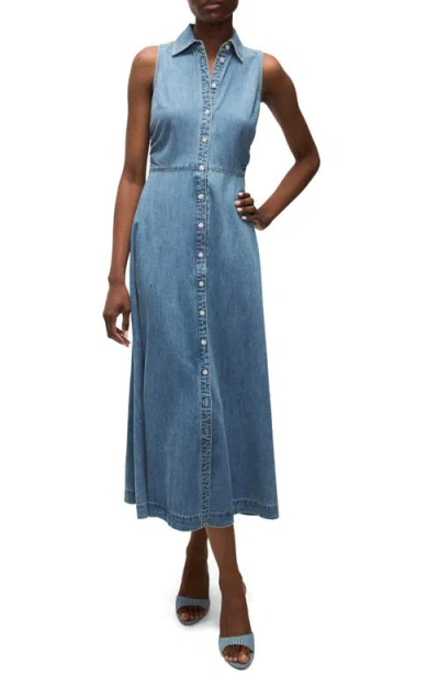 Veronica Beard Fuller Sleeveless Denim Midi Shirtdress In Starlight