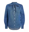 Veronica Beard Gabby Denim Tie-neck Shirt In Blue