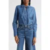 Veronica Beard Gabby Tie Neck Button-up Denim Shirt In Blue