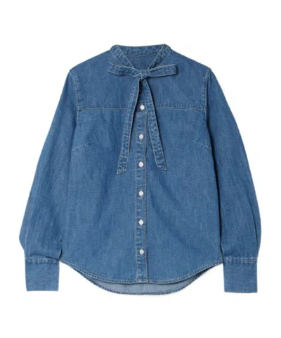 Veronica Beard Gabby Tie-detailed Denim Shirt In Blue