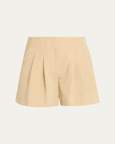 Veronica Beard Gables Pleated Linen-blend Shorts In Neutral