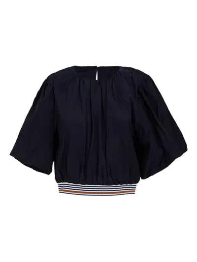 Veronica Beard Gabriela Balloon-sleeve Banded Top In Blue