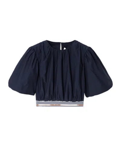 Veronica Beard Gabriela Balloon-sleeve Banded Top In Blue