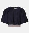 Veronica Beard Gabriela Cropped Striped Cotton And Silk-blend Blouse In Blue