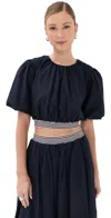 Veronica Beard Gabriela Cropped Striped Cotton And Silk-blend Blouse In Blue